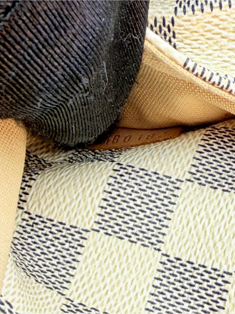 Luxury Checkered Canvas Tote with Tan Leather Straps - Picture 13 of 14
